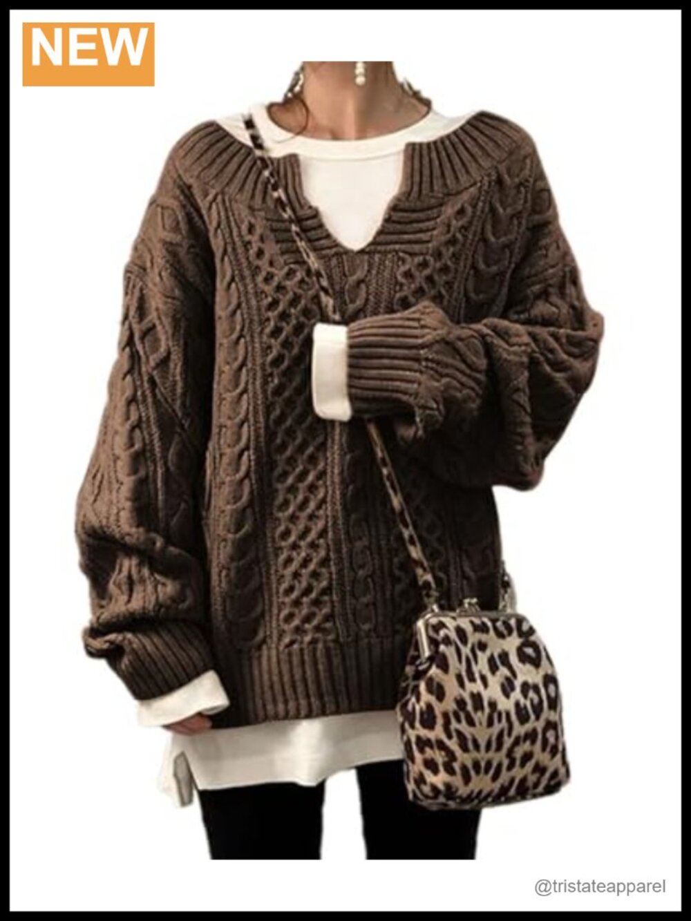 Women's Chunky Cable V-Neck Oversized Pullover Sweater Long Sleeve